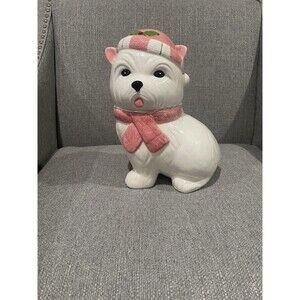 Sleigh Bell Bistro Maltese Cookie‎ Jar Ceramic White Westie  Dog NEW hobby lobby
